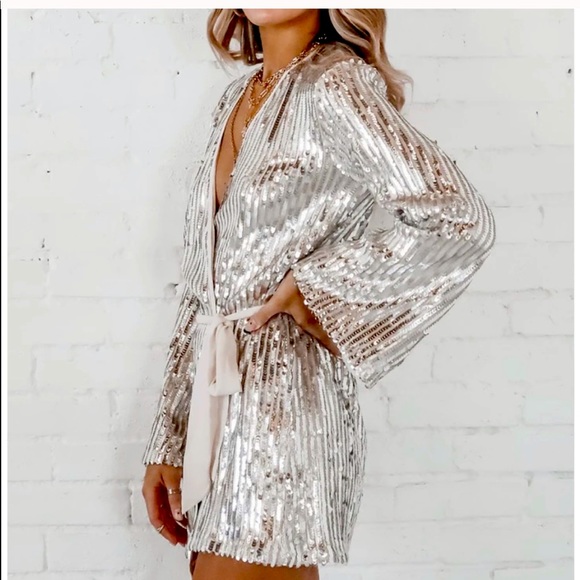 NWTs “Wrapped Up in Your Sequin” Mini Wrap Dress~M - Picture 3 of 9